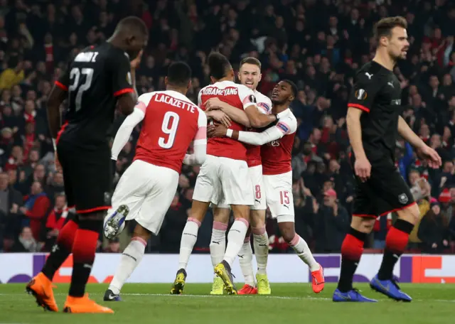 Arsenal players celebrate