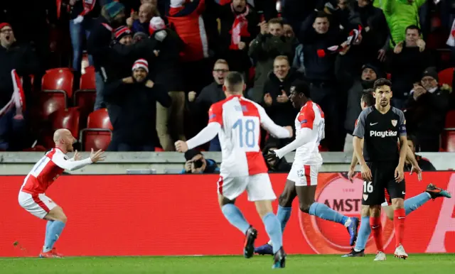 Slavia Prague players celebrate