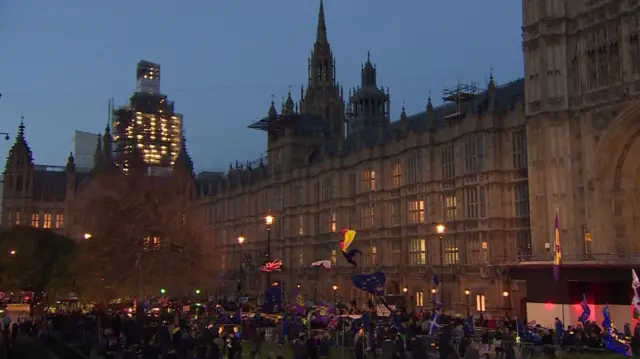 The scene outside Parliament