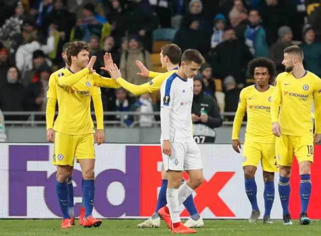 Marcos Alonso celebrates