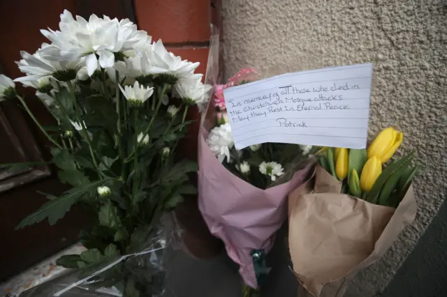 Flowers at door of Finsbury Park Mosque in London