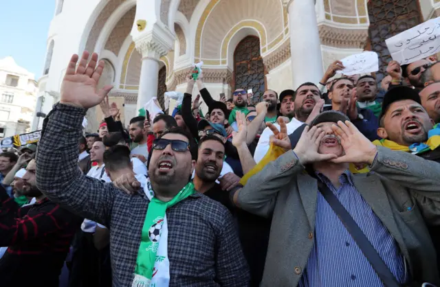 Algerian protesters during a protest against extending President Abdelaziz Bouteflika mandatin in Algiers, Algeria, 15 March 2019