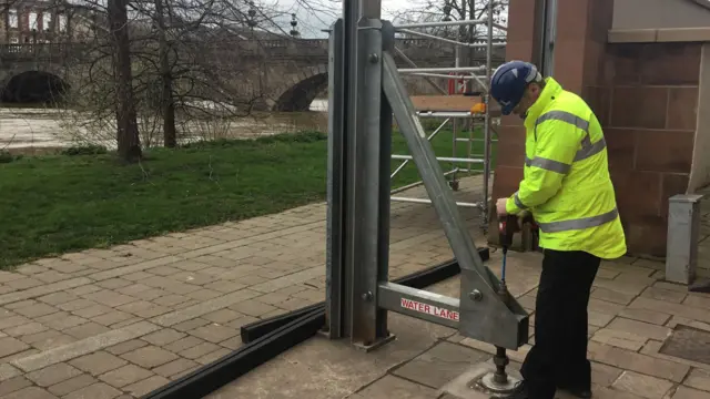 Flood defences going up in Shrewsbury