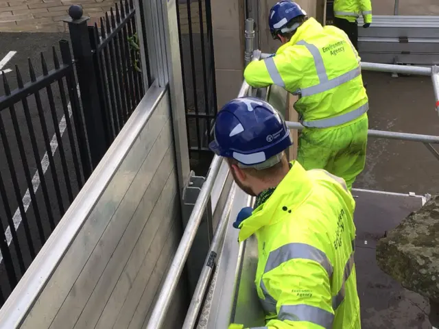 Flood defence barriers at Frankwell