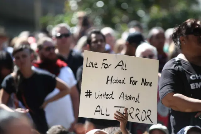 A large crowd assembles in Aotea Square for a memorial to remember the victims of the Christchurch mosque shootings in Auckland, New Zealand