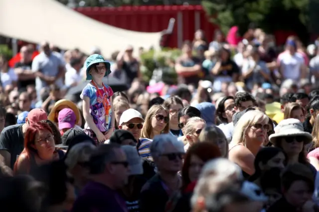 A large crowd assembles in Aotea Square for a memorial to remember the victims of the Christchurch mosque shootings in Auckland, New Zealand