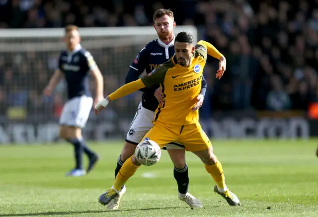 Brighton and Hove Albions Beram Kayal and Millwall's Ryan Tunnicliffe