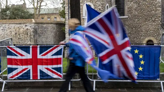 UK and EU flags near Parliament