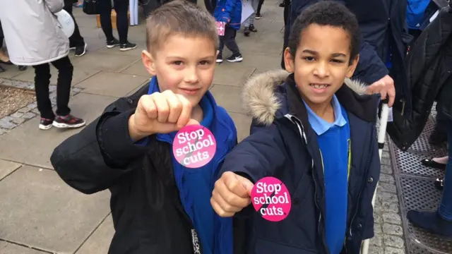 Two children with stickers