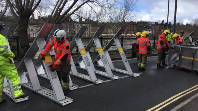 Flood defences being installed in Bewdley, Worcestershire