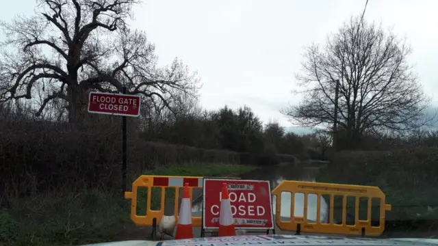 Flooded road in Upton Upon Severn area