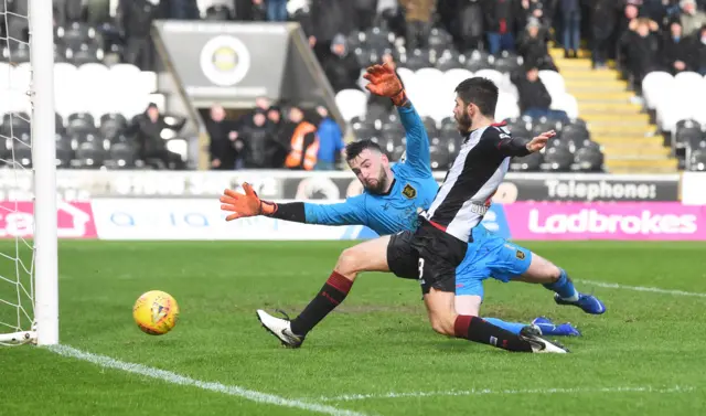 Ryan Flynn stabs in the only goal of the game in Paisley