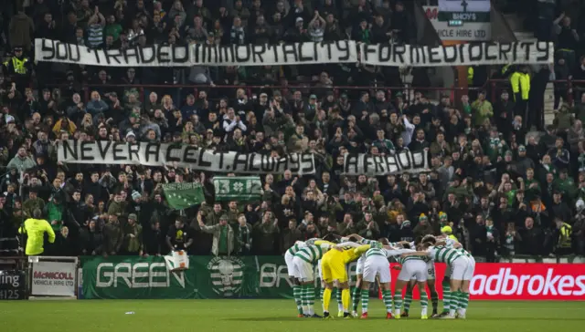 Celtic supporters unfurled a banner at Tynecastle