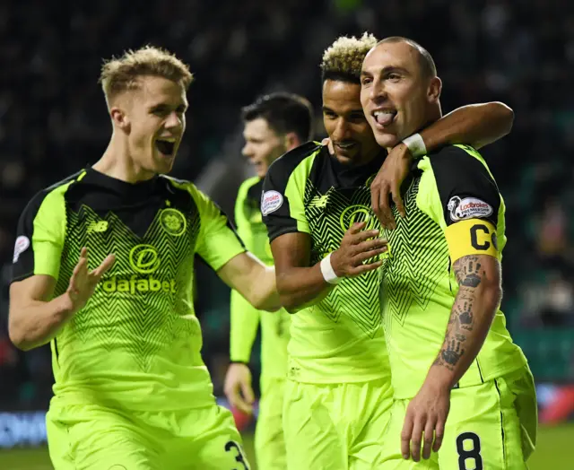 Celtic celebrate Scott Brown's goal