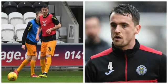 Livingston's Declan Gallagher and St Mirren's Stephen McGinn warming up ahead of kick off