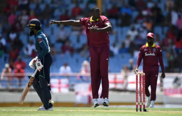 Jason Holder celebrates dismissing Adil Rashid