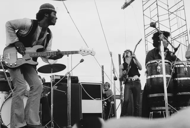 Carlos Santana and his band perform at the original Woodstock