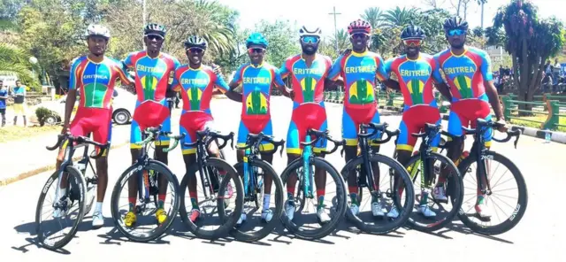 Mekseb Debesay with fellow riders