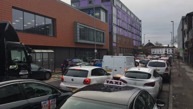 Taxi drivers protesting in Newcastle-under-Lyme