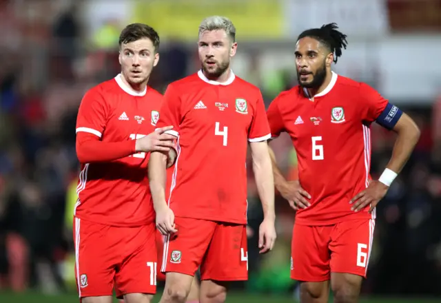 Wales' Lee Evans, Paul Dummett and Ashley Williams