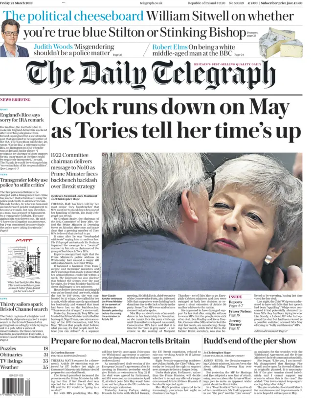 Telegraph front page - 22/03/19