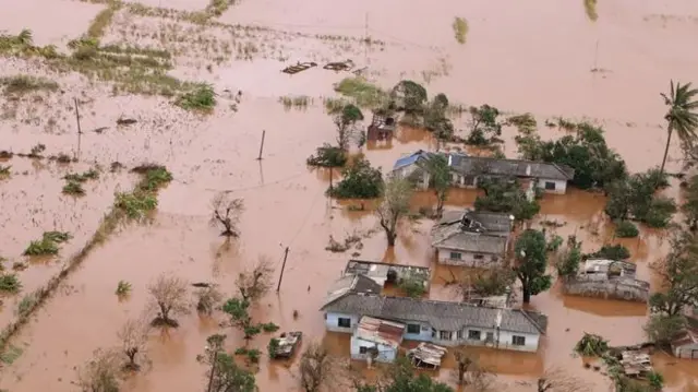 Submerged houses in Mozambique