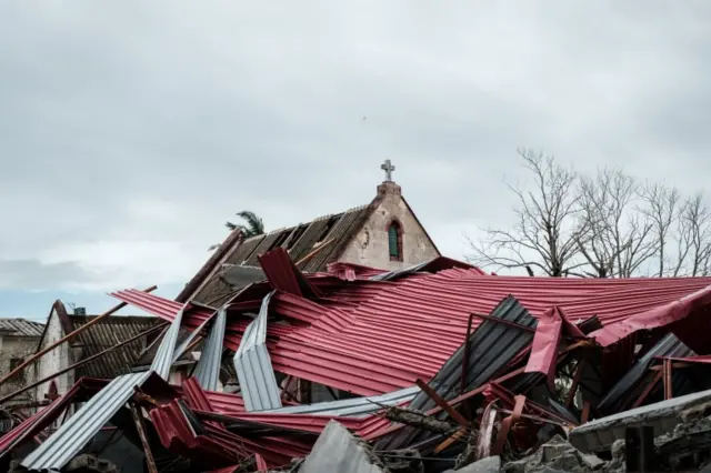 A part of the building of Anglicana Comunhao church is broken by strong cyclone which hit in Beira, Mozambique, on March 20, 2019