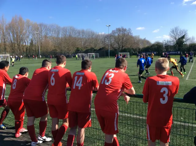 Basildon Soccability watch on before their game against Cheshunt FC in the FA People's Cup