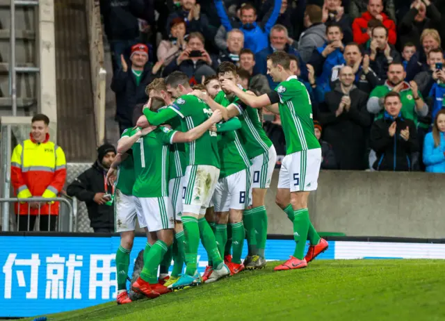 Northern Ireland celebrate beating Estonia