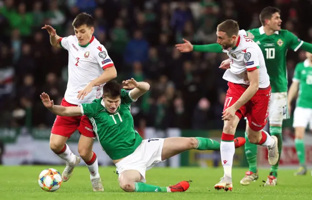 Paddy McNair, Stanislav Dragun and Belarus Mikhail Sivakov