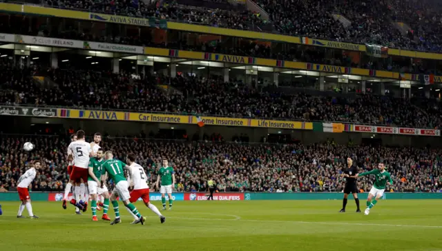 Republic of Ireland"s Conor Hourihane scores