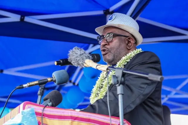 Comoros Presidential candidate and incumbent President Azali Assoumani addresses his supporters on March 18, 2019 in Koimbani, Comoros.