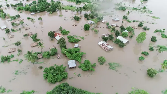 Houses submerged by floods