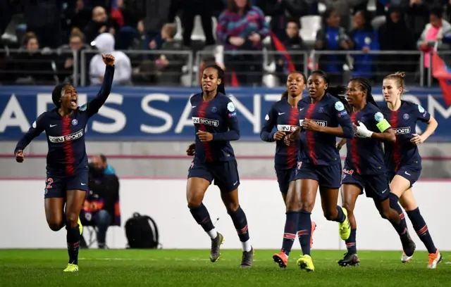 PSG players celebrate goal