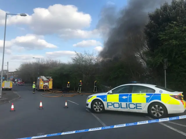 Police at the scene of the blaze in Wednesbury