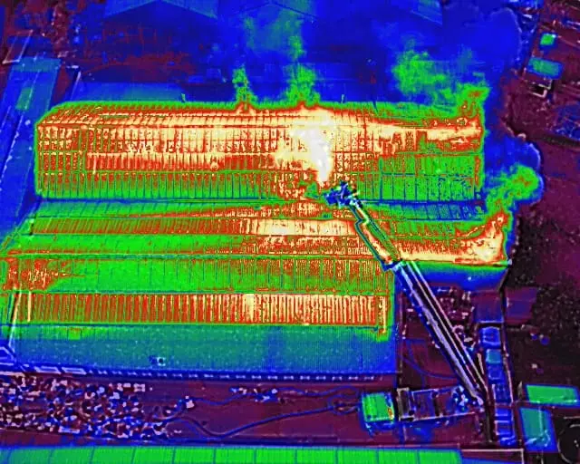 Thermal image of warehouse fire