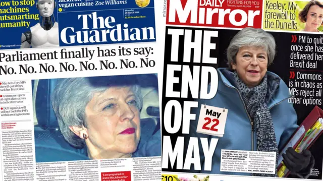 Thursday's Guardian and Mirror front pages