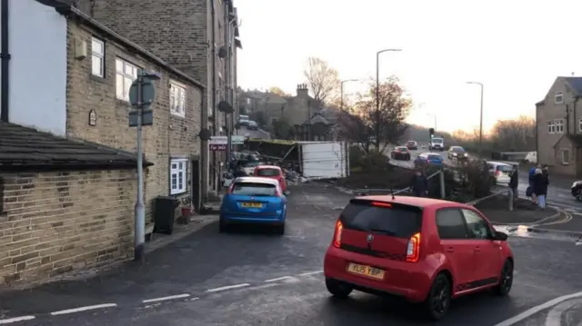 The overturned lorry