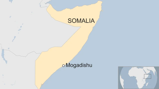 A map showing the location of Mogadishu within Somalia.