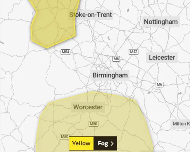 Areas covered by weather warnings