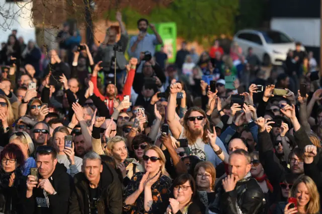 Crowds gather for Keith Flint's funeral.