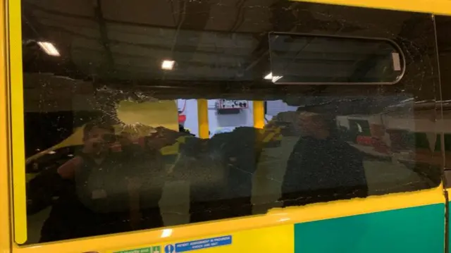 Smashed ambulance window