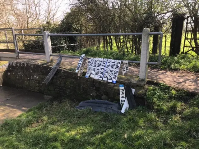 Registration plates left behind at Watery Gate Lane