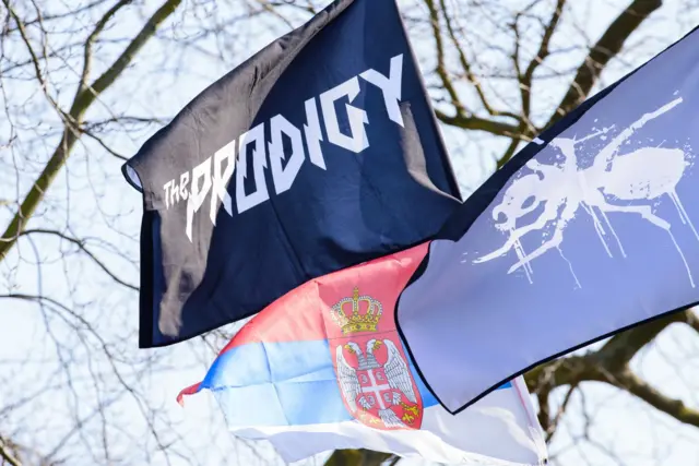 Flags flying at Keith Flint's funeral