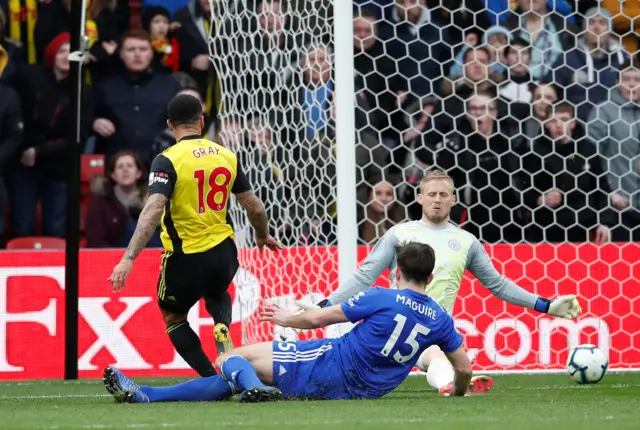 Andre Gray scores Watford's second goal