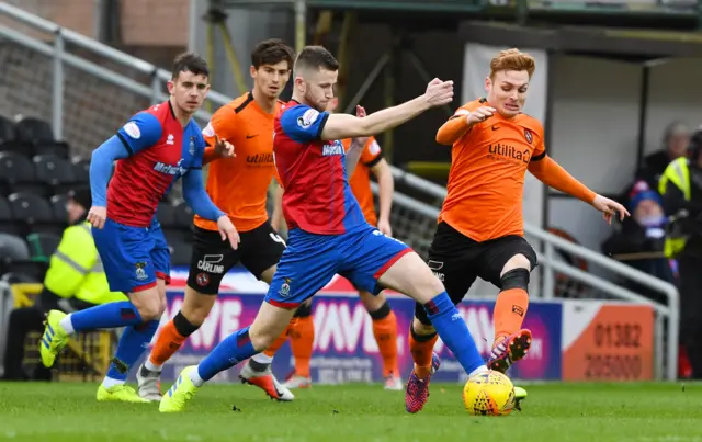 Dundee United’s Fraser Fyvie and Inverness’ Liam Polworth vie for possession