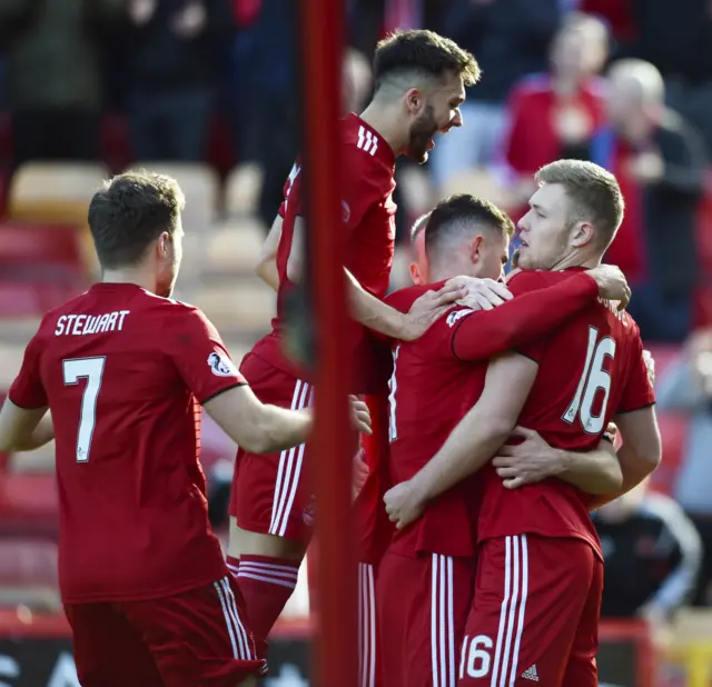 Aberdeen celebrate Sam Cosgrove's penalty