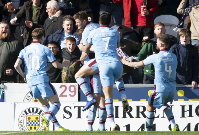 Dundee players celebrate Ethan Robson's early strike