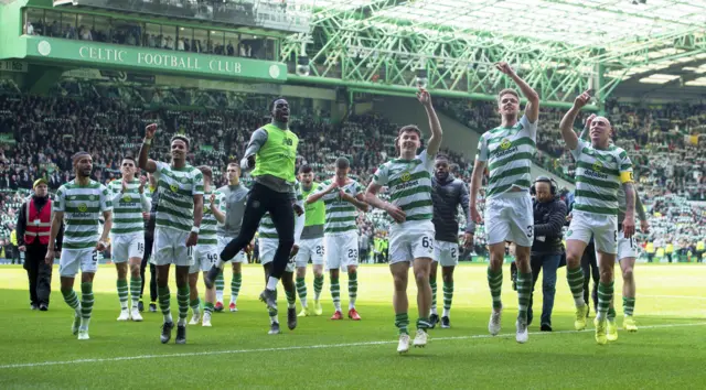 Celtic celebrate a second derby win of the season