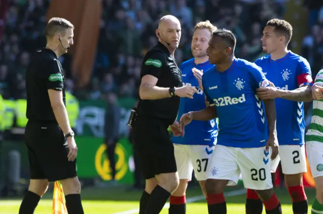 Alfredo Morelos was sent off for swinging an elbow at Celtic captain Scott Brown